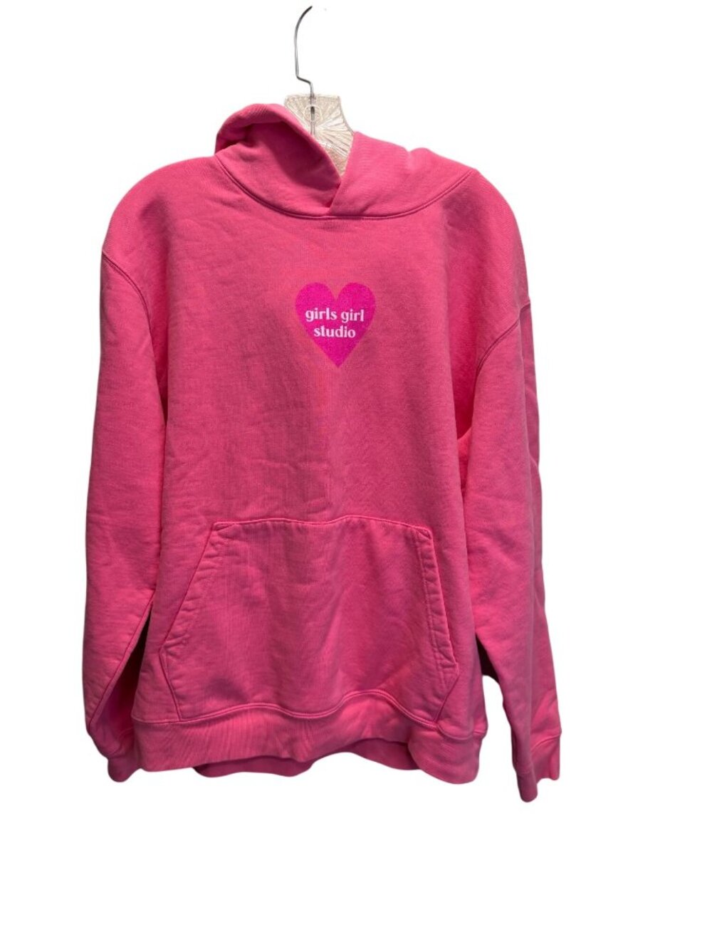 Girls Girl Studio Pink Hoodie Sweatshirt Medium 100% Cotton Graphic Print Front